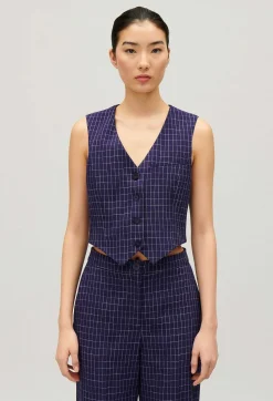 Gilet Costume Carreaux Marine^Claudie Pierlot Outlet