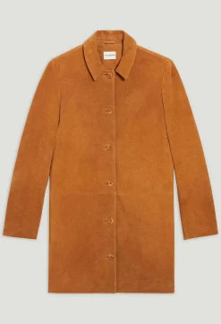 Manteau Droit Cuir Suede Beige Fonce^Claudie Pierlot Clearance