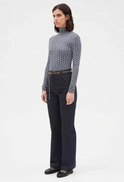 T-Shirt Col Roule Monogramme Bleu^Claudie Pierlot Best Sale