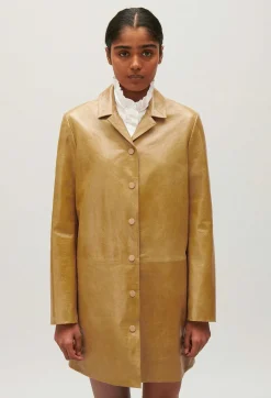 Veste Longue Cuir Jaune Ocre^Claudie Pierlot Shop