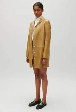 Veste Longue Cuir Jaune Ocre^Claudie Pierlot Shop